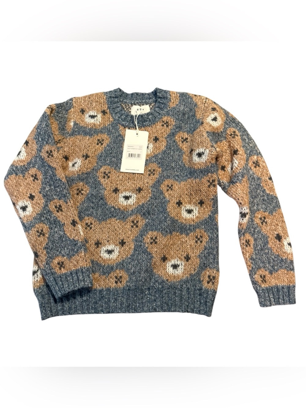 Huxbaby Teddy Bear Crewneck Sweater & Beanie - Blue & Brown